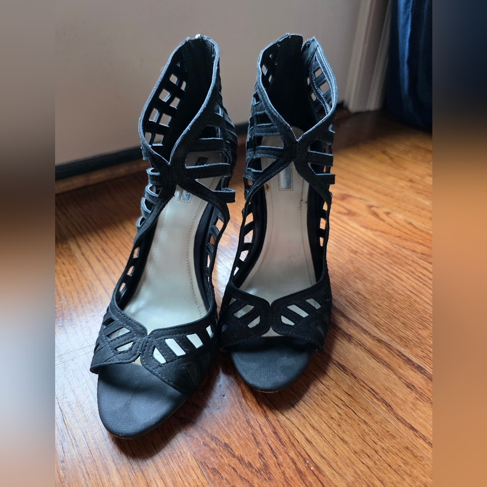 BCBG Generation Black Cutout Cage Heels